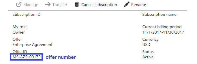 Azure offer number