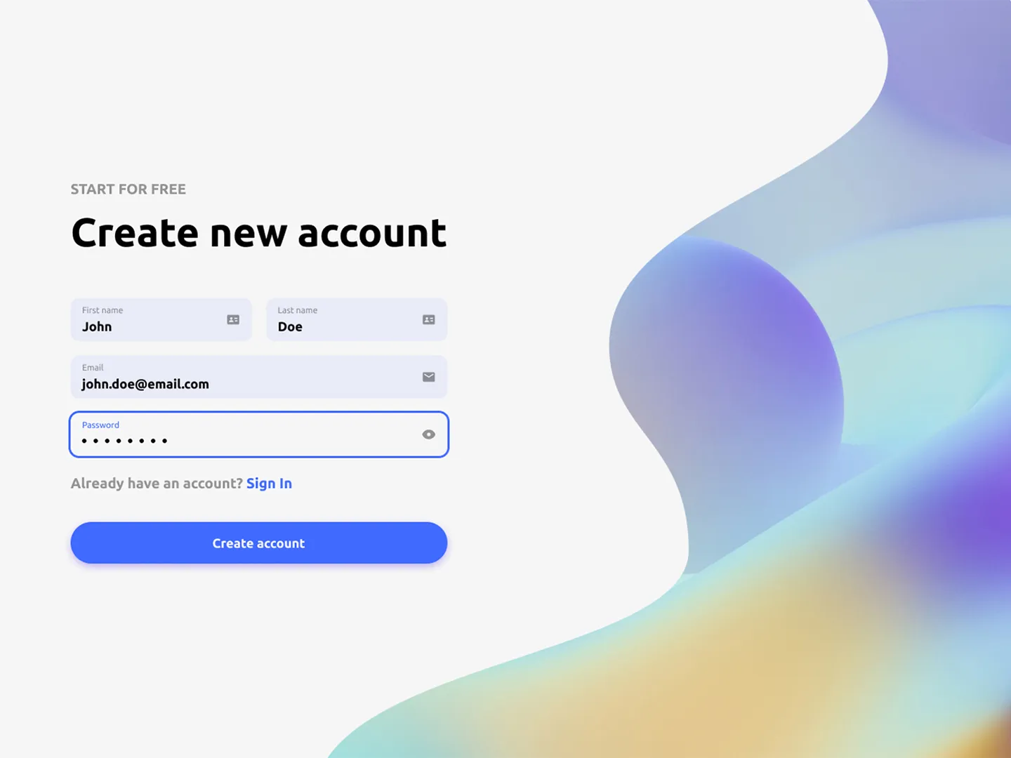 Create Account Design