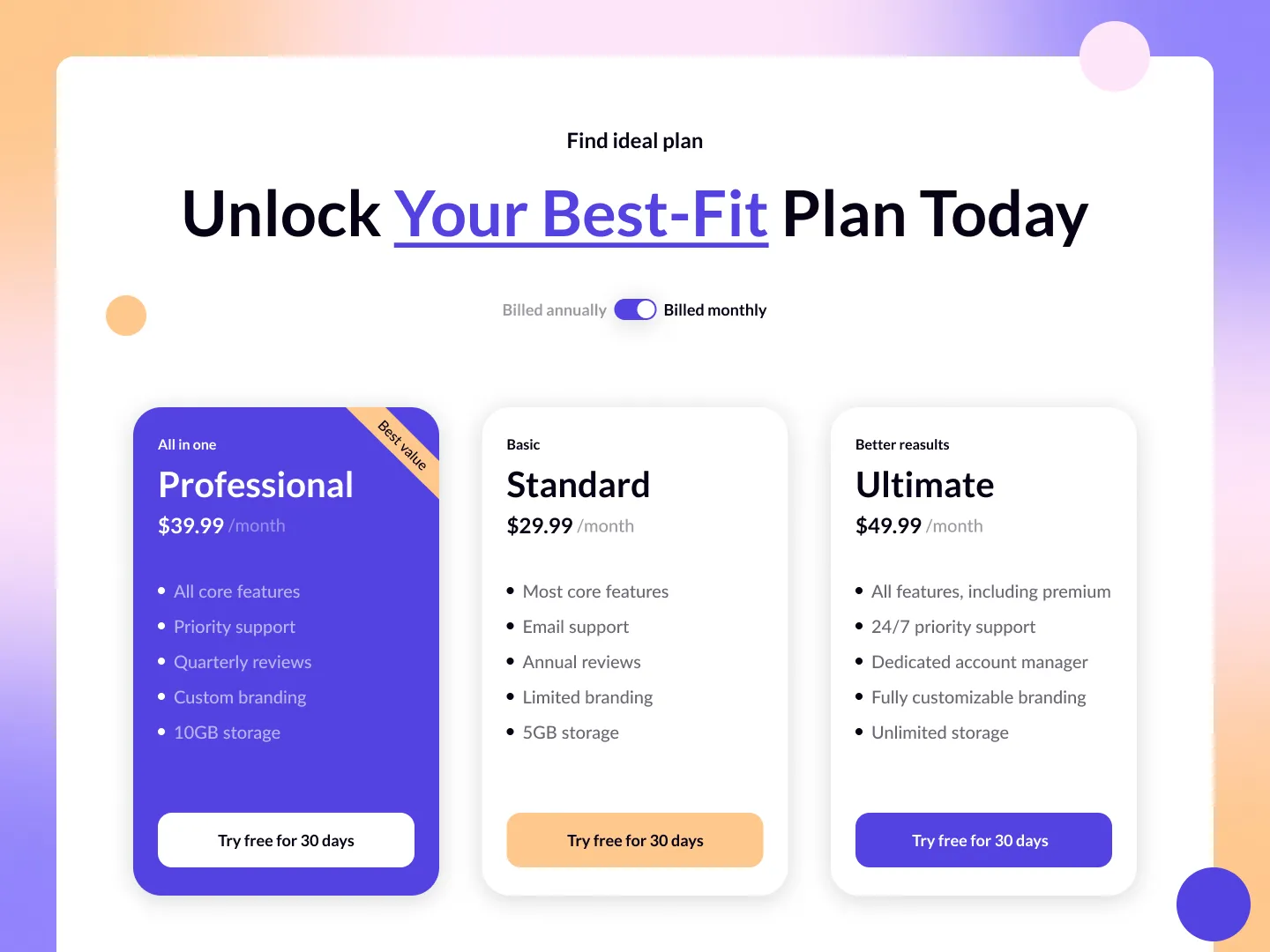 Pricing Plans Design
