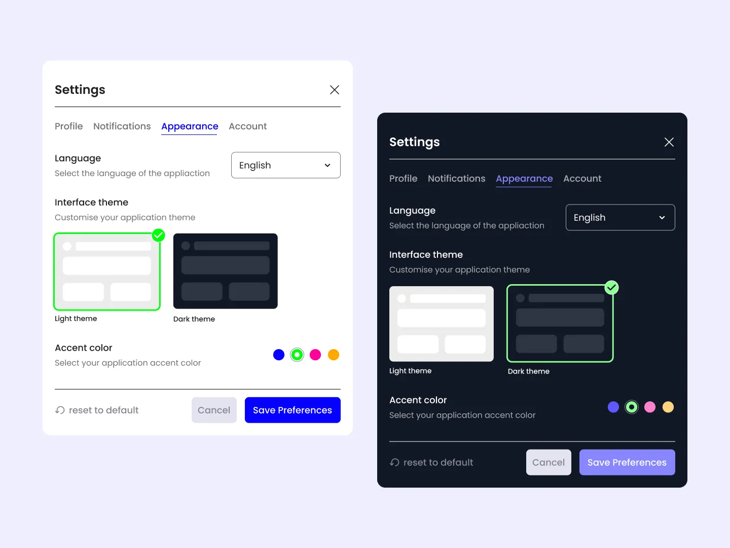 Settings Appearance Design