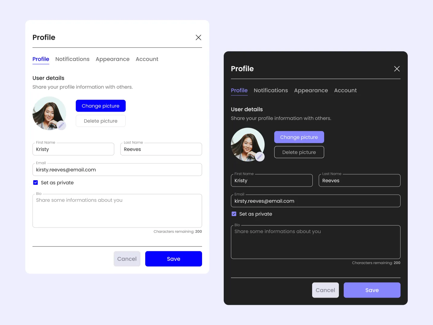 Profile Settings Design