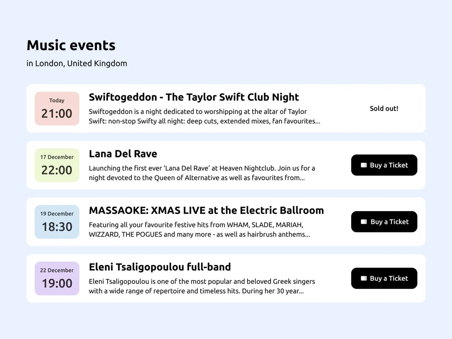 Music Events challenge design