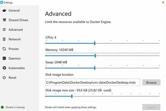 Docker Desktop Setting Dialog