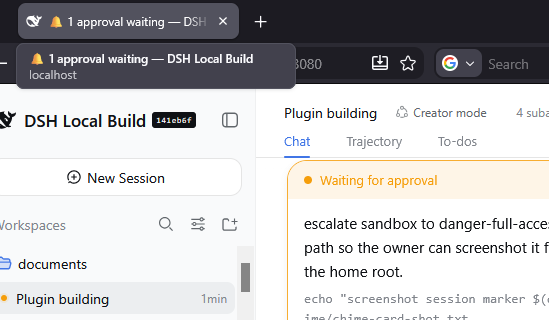 Flashing tab title and approval card