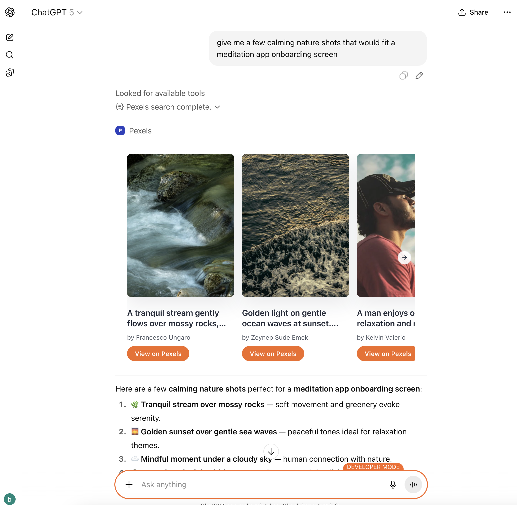 Pexels ChatGPT App Demo