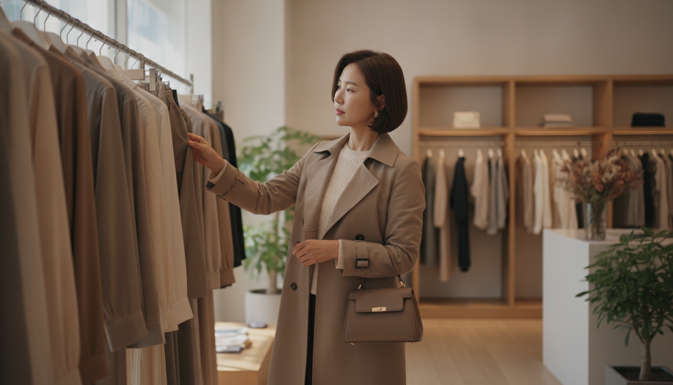 40대 트렌드 코디, 와이드 팬츠와 재킷 조합