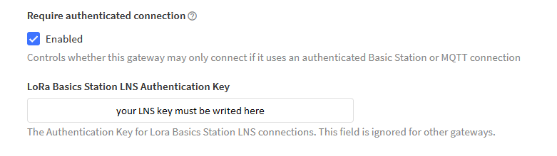 LNS key auth