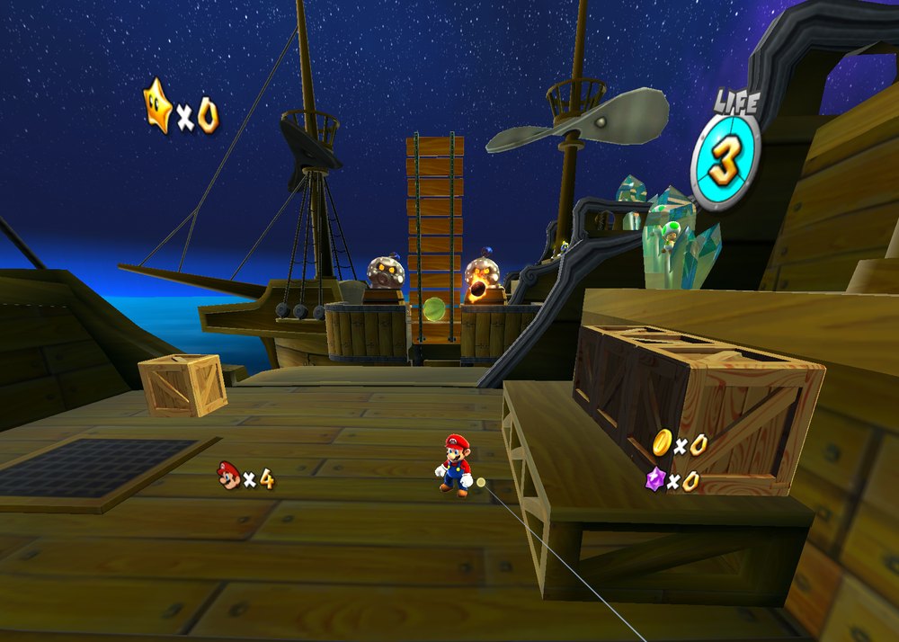 Mario on a pirate ship in the diorama view