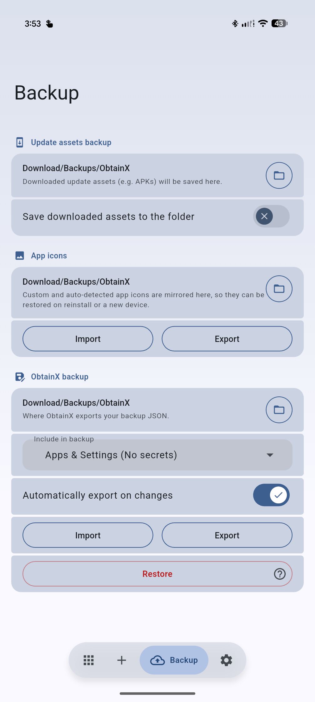 Backup apks, icons, and settings