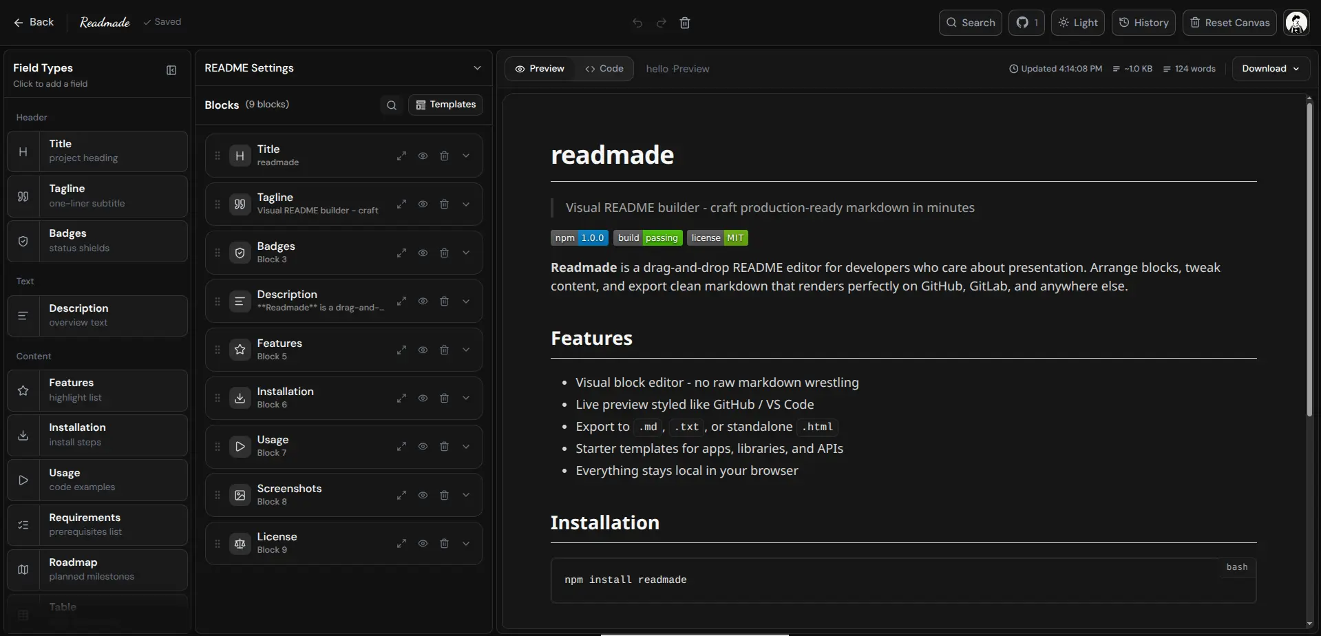 readmade Dashboard
