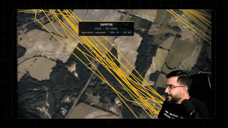 Resolving a selected aircraft's recent flight path into stacked 3D loops above the terrain