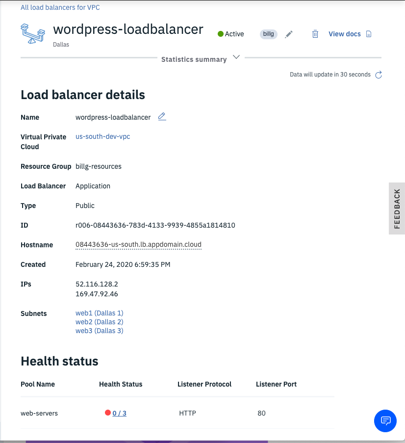 Load Balancer Heath Status