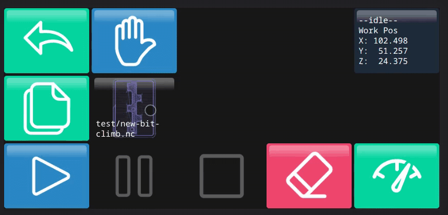 Web view with a 3 x 5 grid layout of buttons for jogging cnc