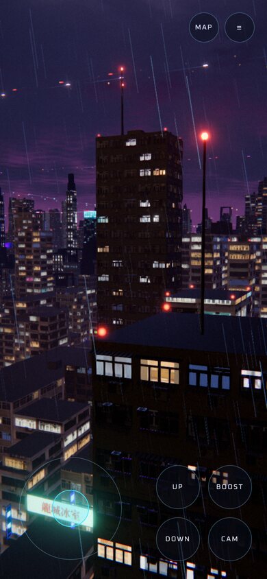 Neon Zenith on a phone, portrait, with touch controls