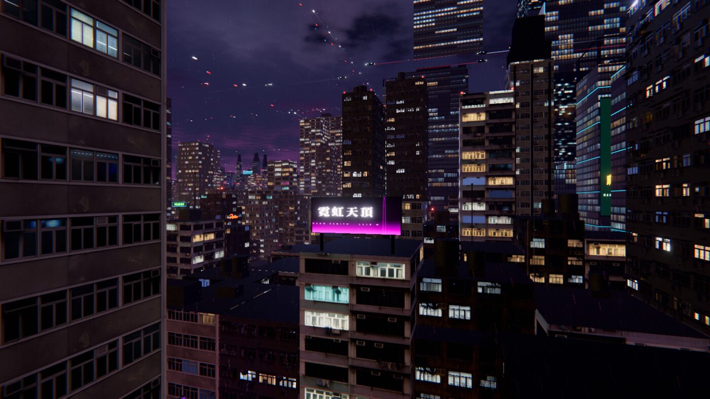 A rooftop billboard over Kowloon rooftops