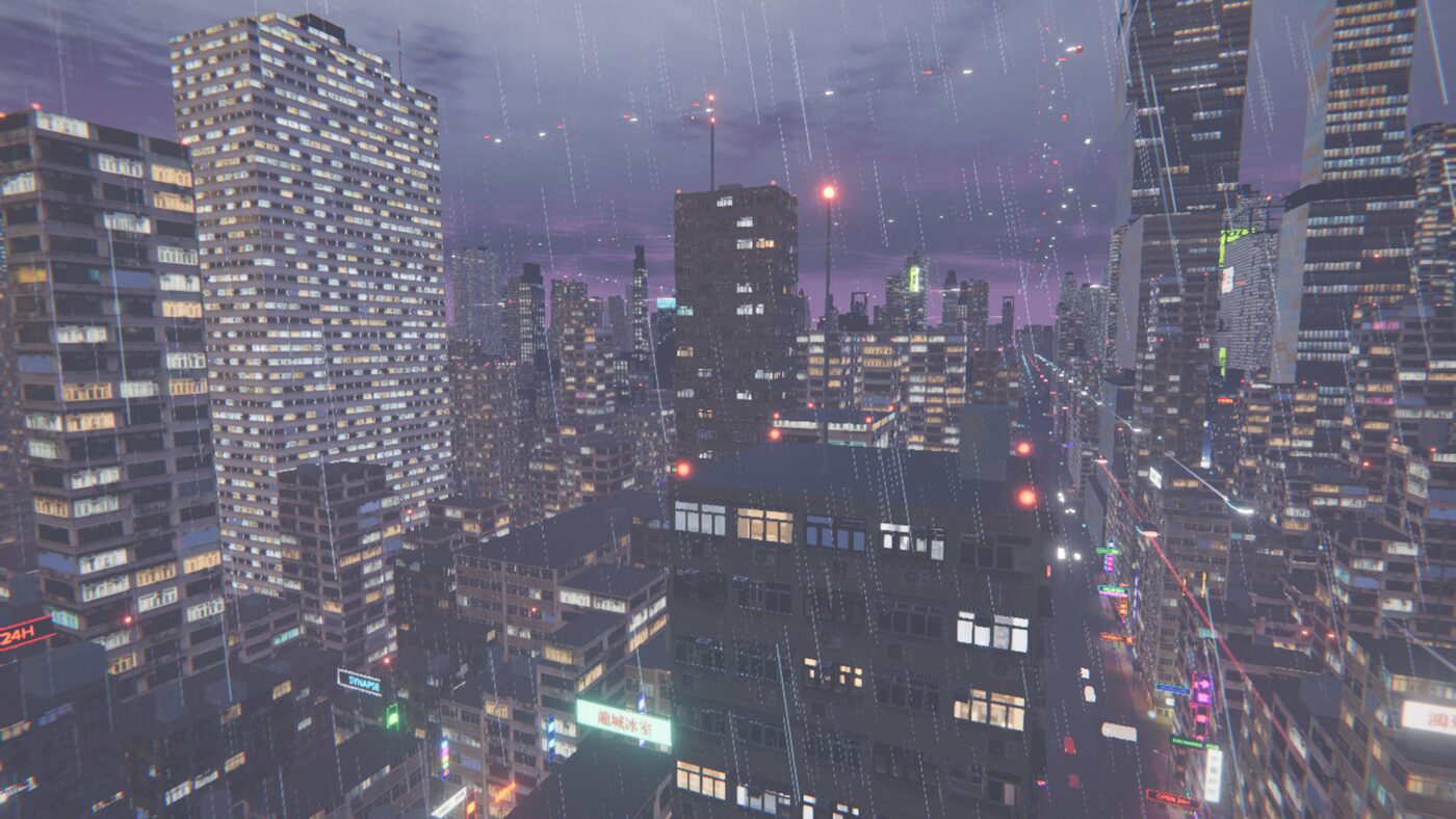 The skyline from 90 metres with aviation lights