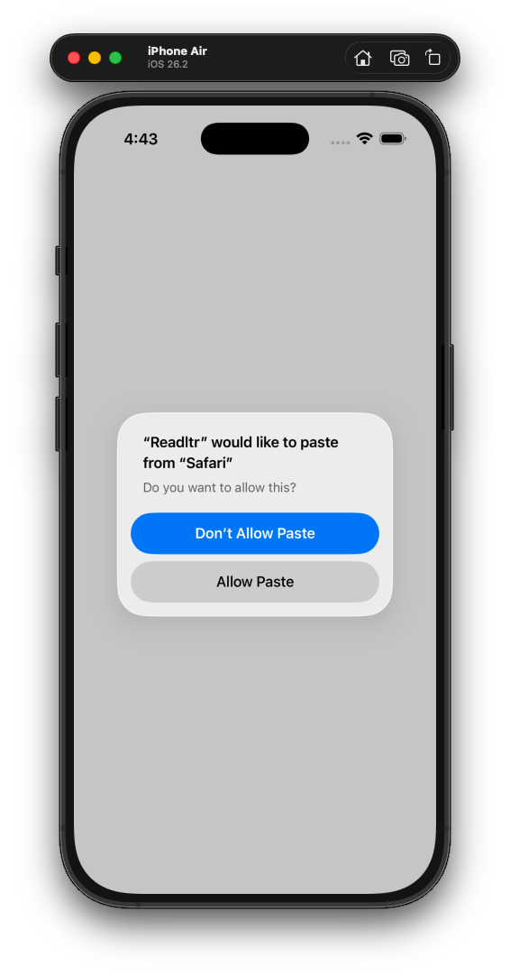 iOS paste permission dialog