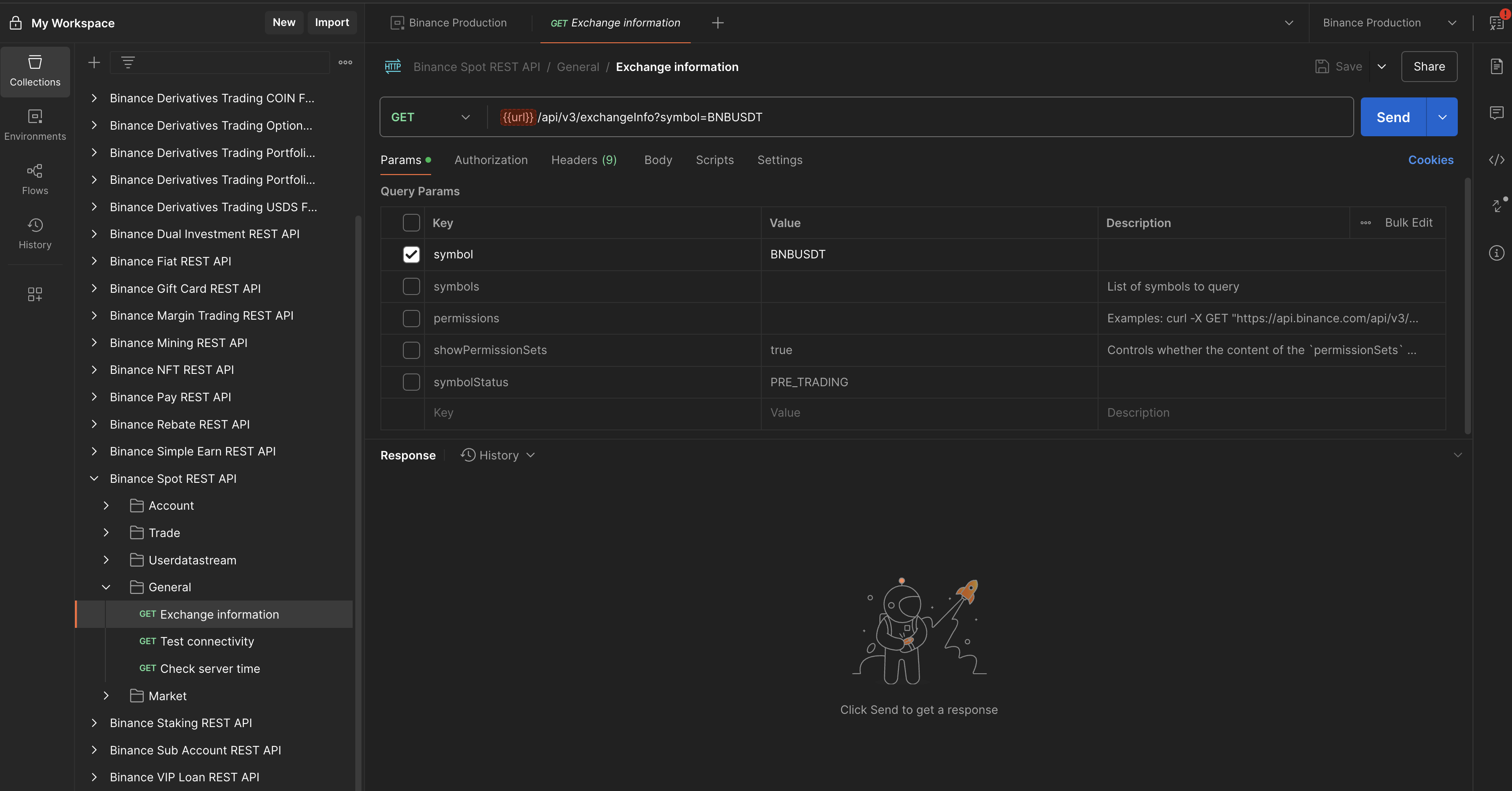 Screenshot of Postman for Mac, showing how imported environments can be selected from a dropdown .
