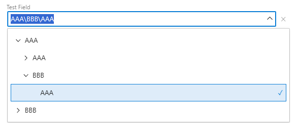 The control open on a work item form, showing the tree and the node currently selected