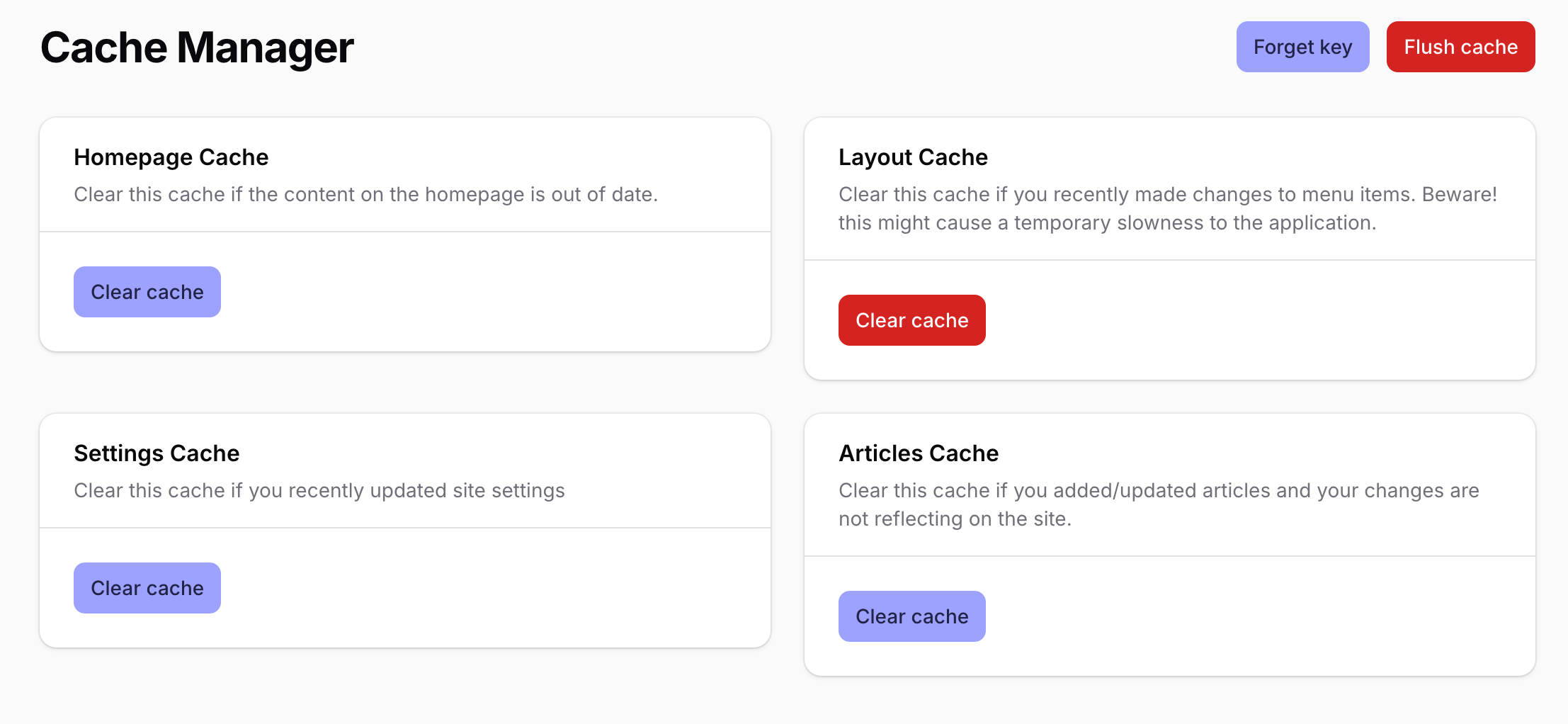 Filament cache manager