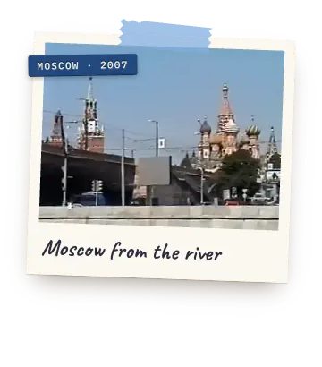 Polaroid: Saint Basil's Cathedral seen from a river boat. Label: Moscow, 2007