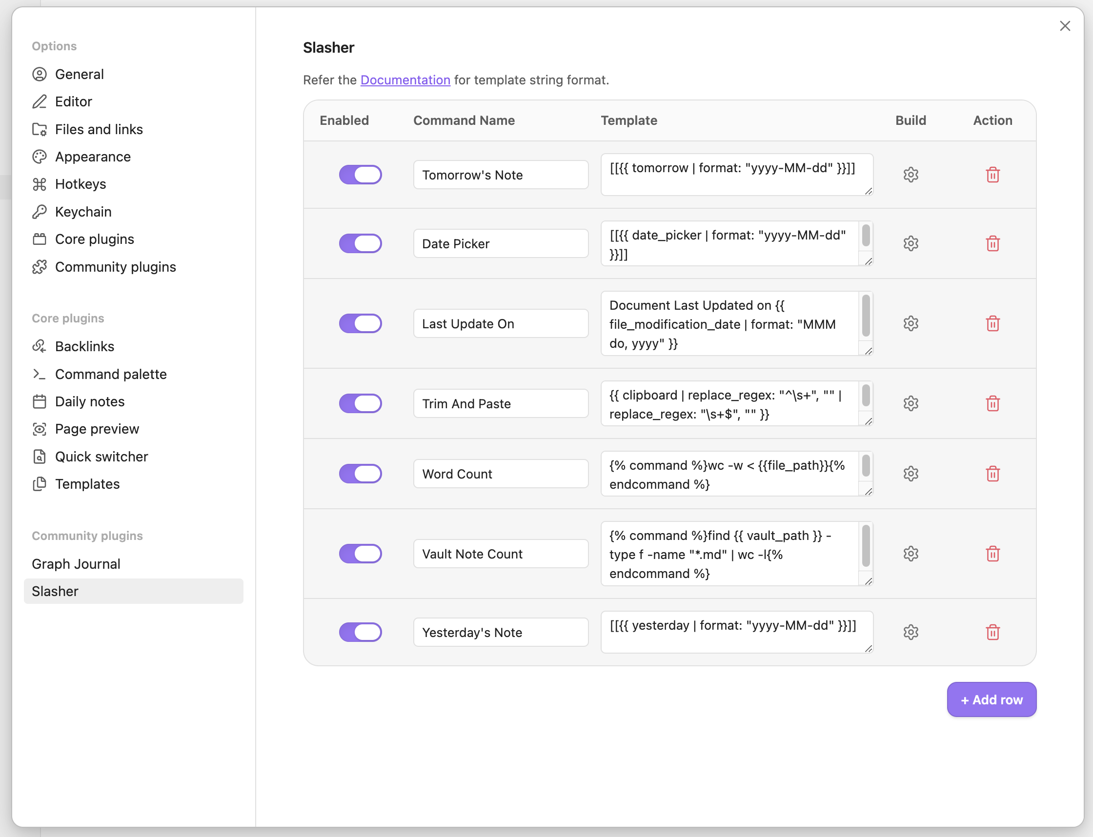 Sample Settings