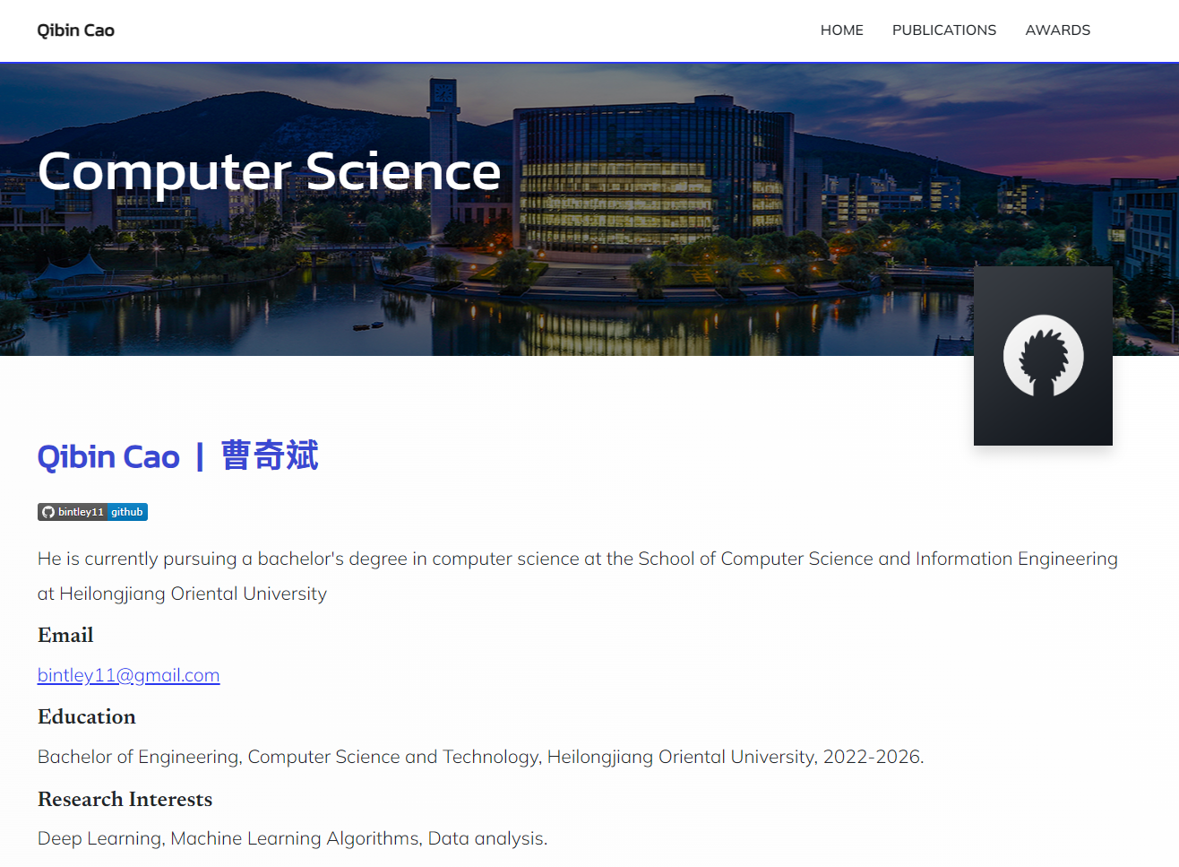 Screenshot of the Website