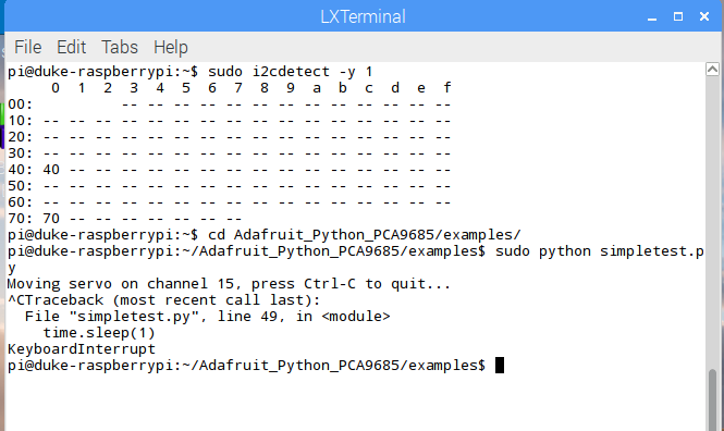 Screenshot of I2C Detected