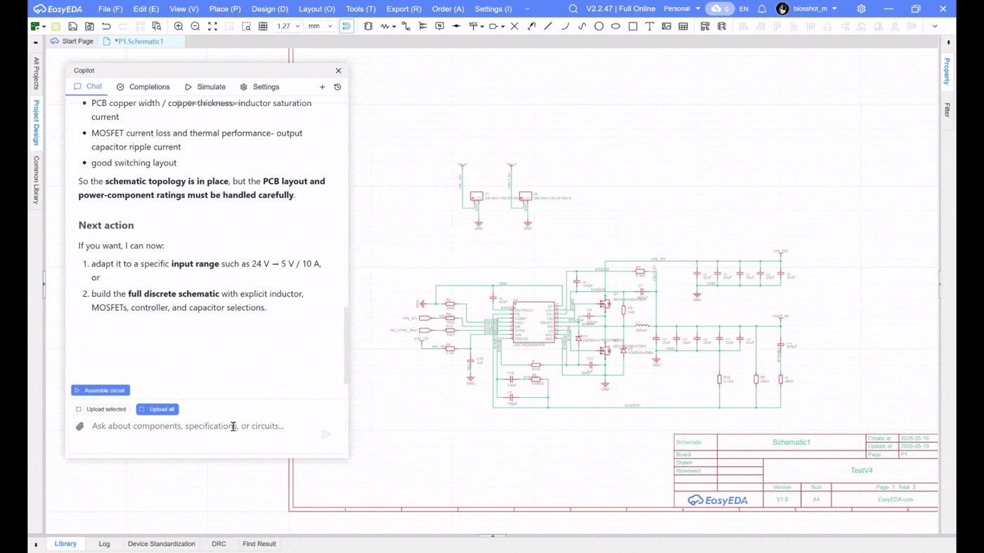 Completing an existing EasyEDA schematic, example one