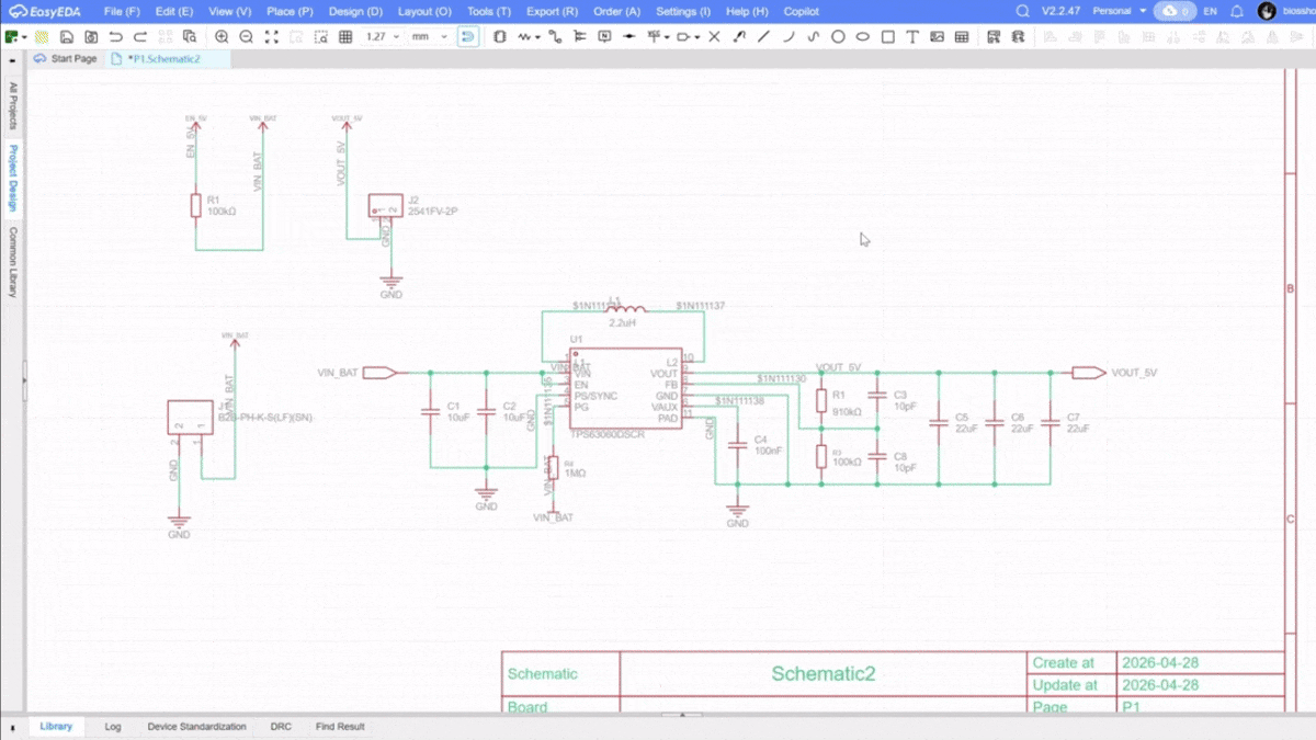 Completing an existing EasyEDA schematic, example two