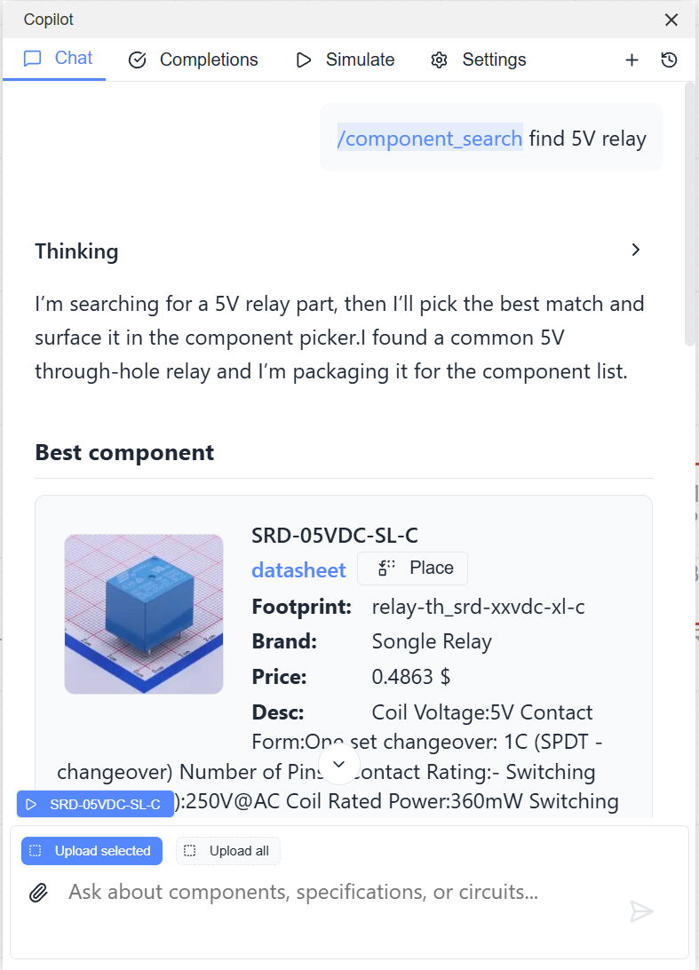 Component selection from an engineering request