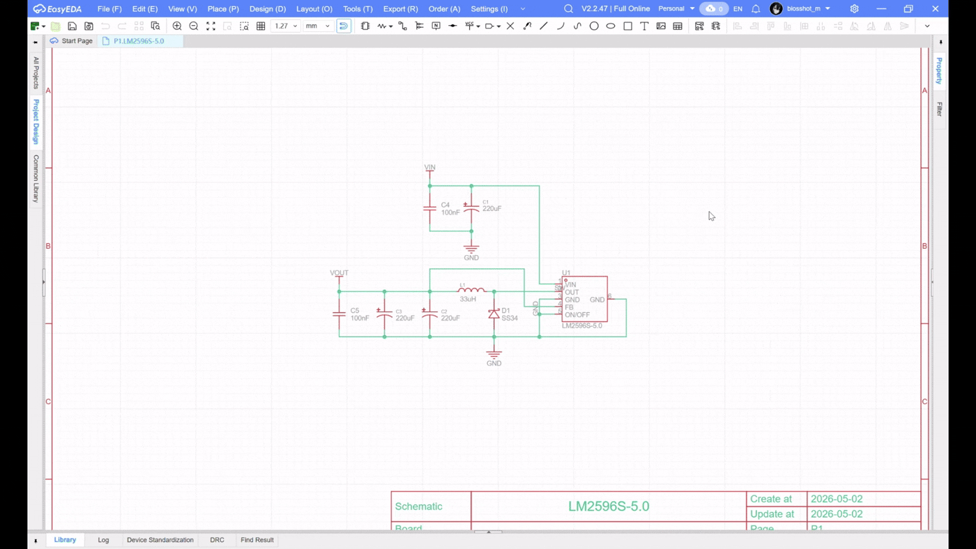Exporting an EasyEDA schematic fragment as a reusable block