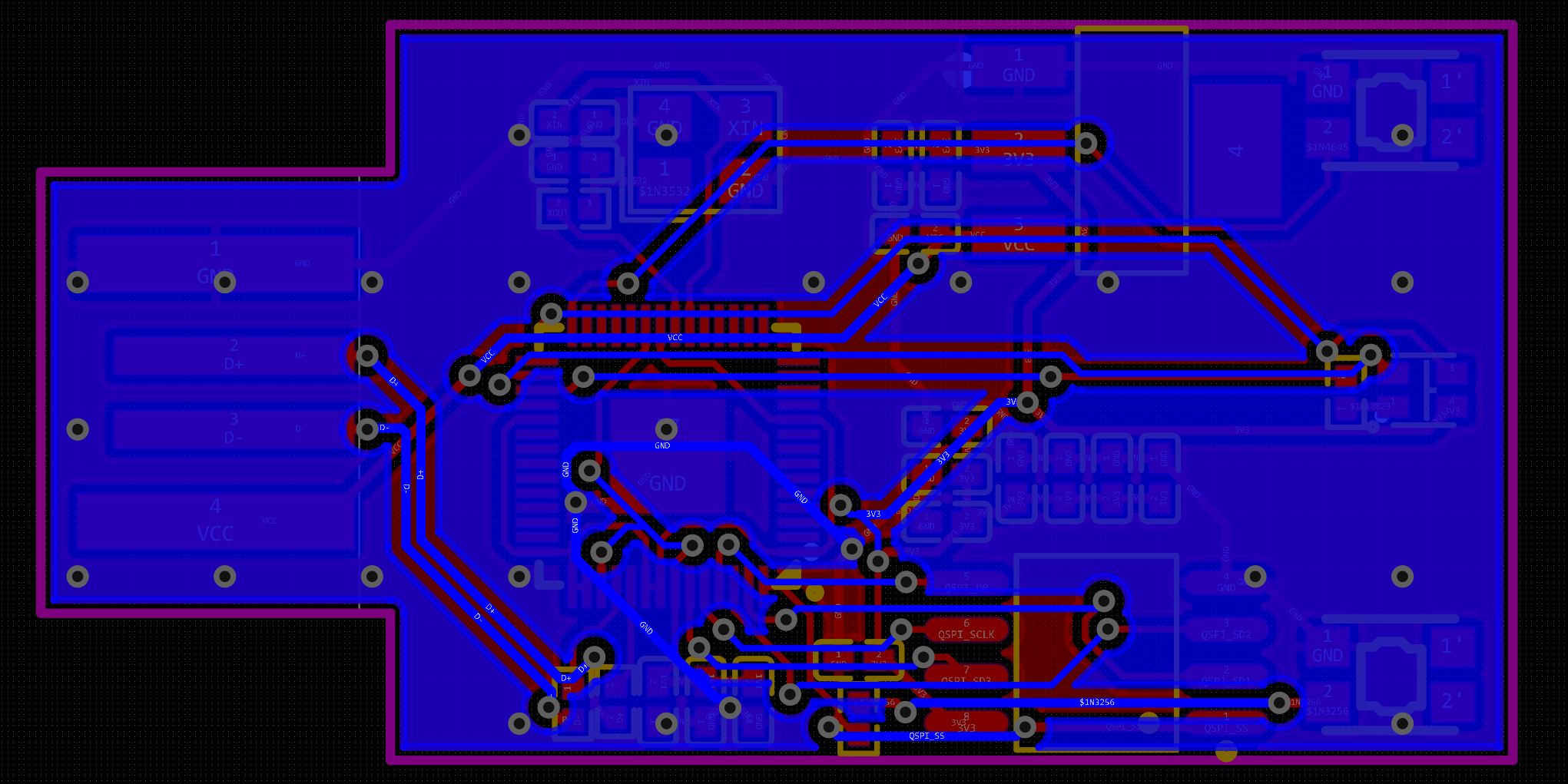 PICO Duck PCB produced with EasyEDA Copilot, bottom layer