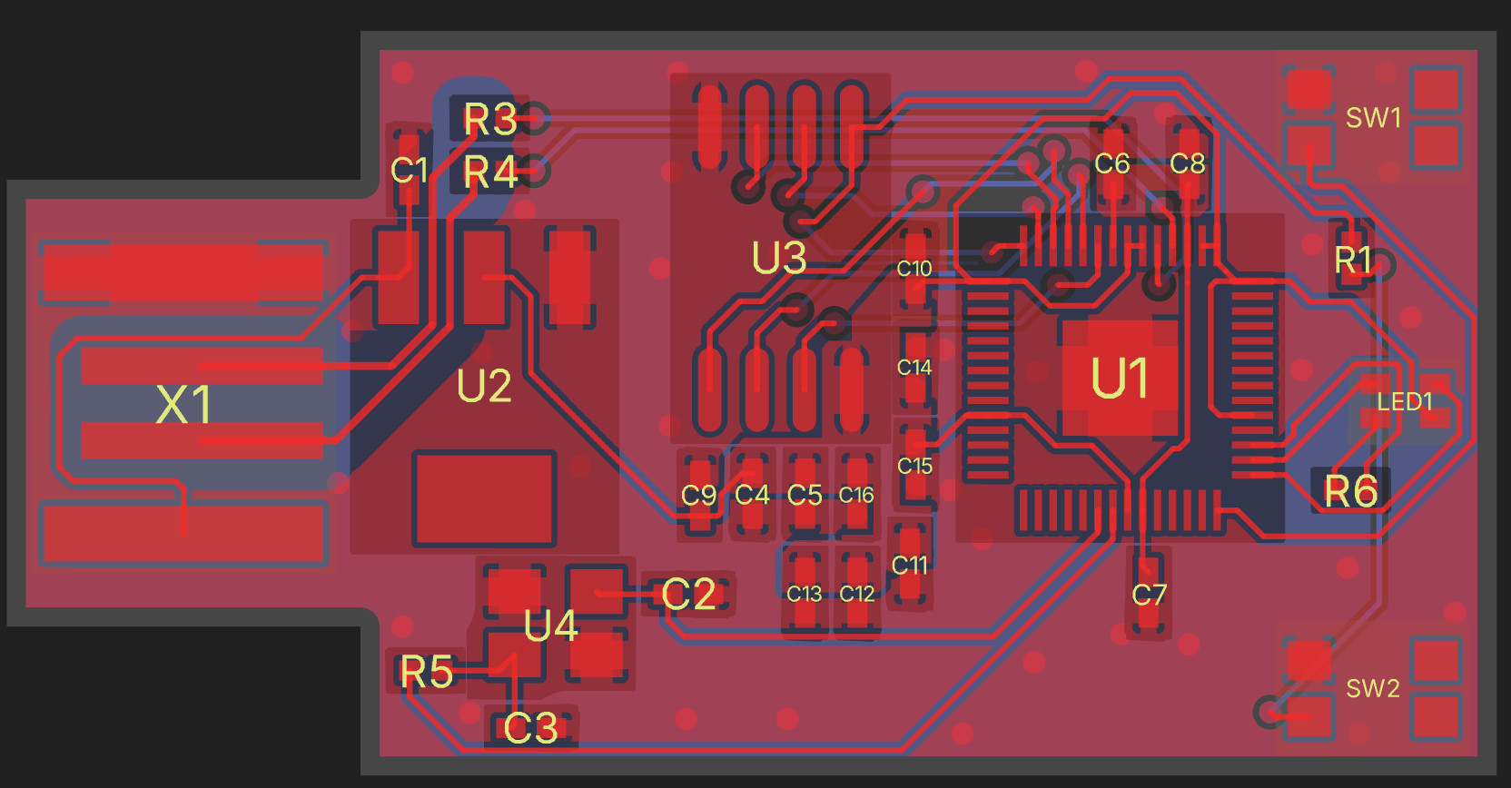 PICO Duck PCB produced with Quilter, top layer
