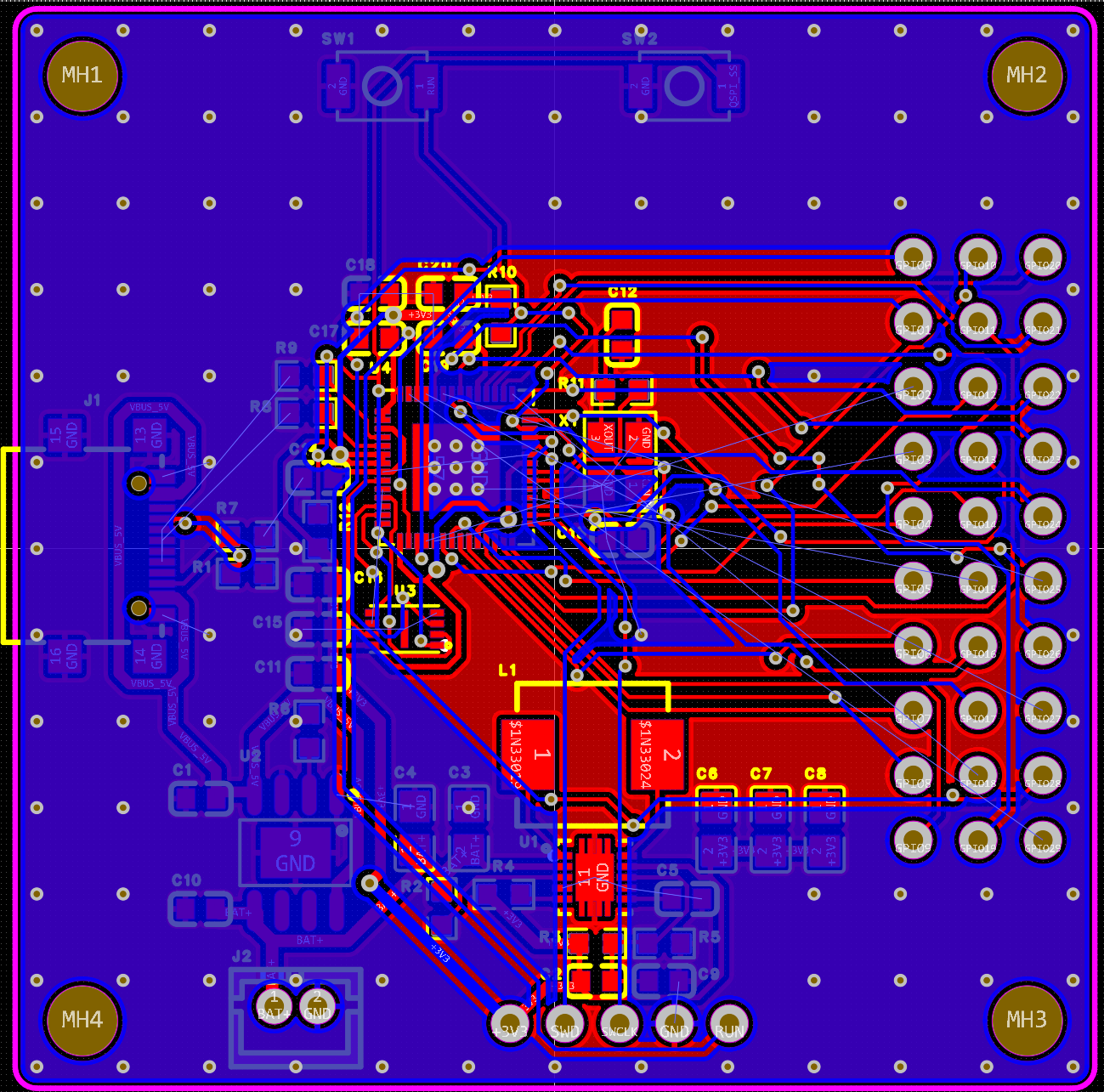 RP2040 PCB produced with EasyEDA Copilot, bottom layer