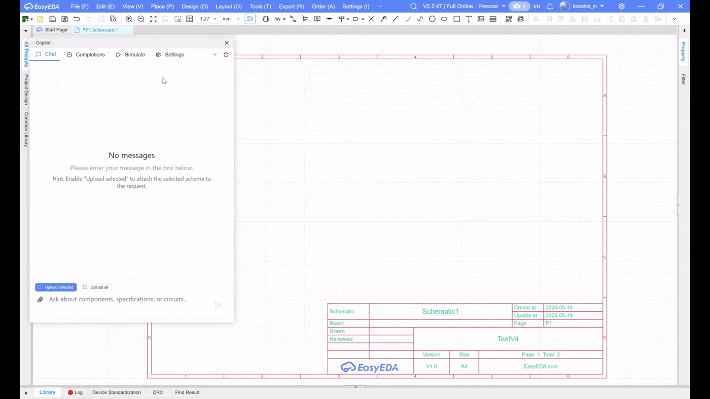 Generating an EasyEDA schematic with reusable circuit blocks