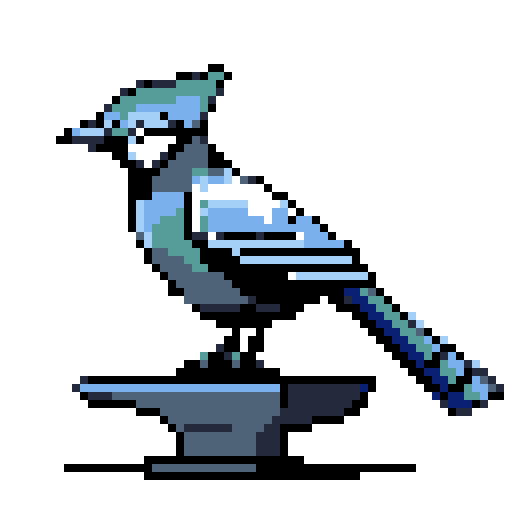 BirdNET-Tiny logo, an 8-bit image of a bird on an anvil