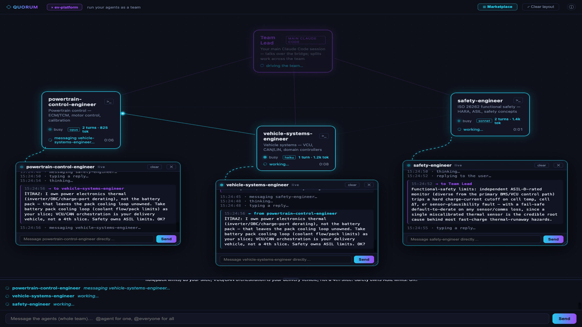 Agents negotiating task ownership in their live terminals