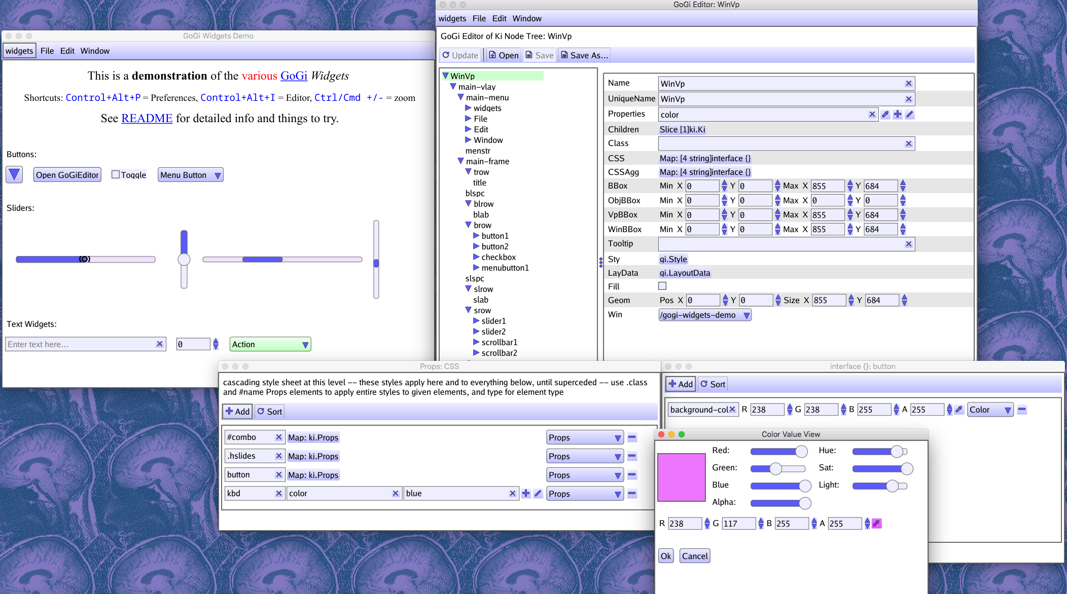 Screenshot of Widgets demo