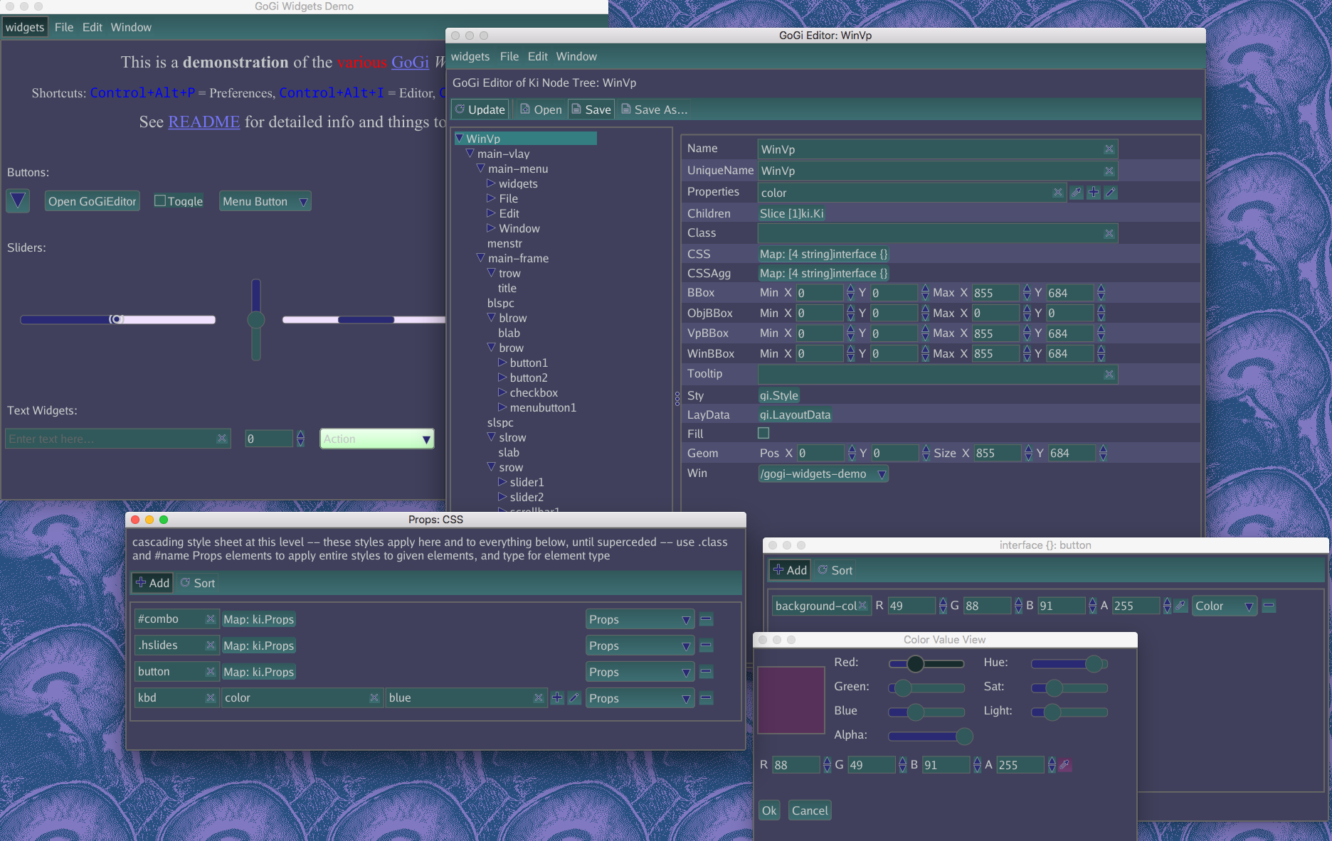 Screenshot of Widgets demo, Darker