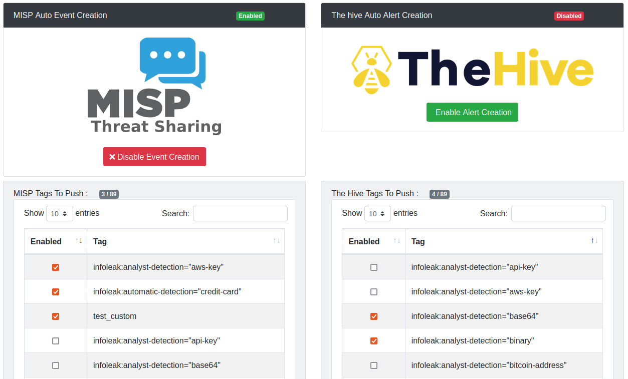 AIL framework MISP and Hive auto export tags_misp_auto