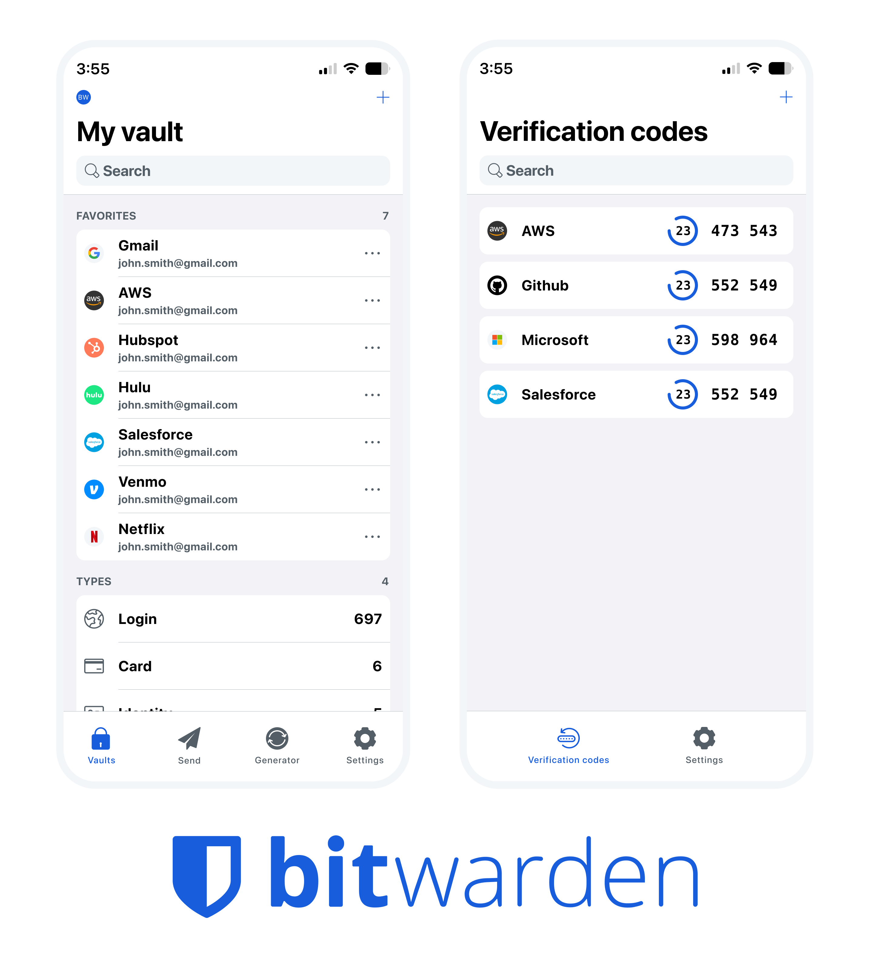 Bitwarden iOS apps screenshots.