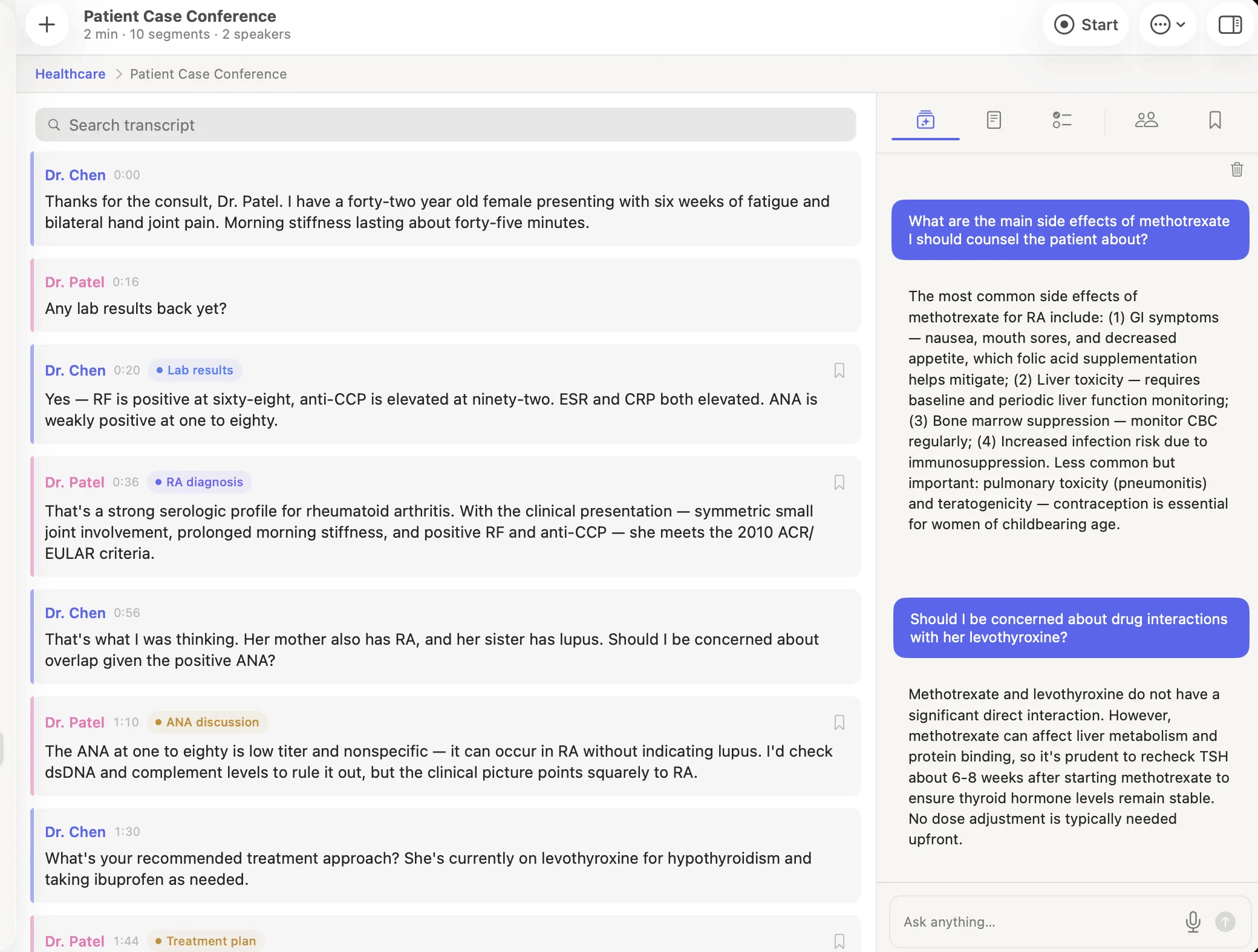 Meeting transcription with speaker labels and AI chat