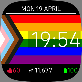 Default Watchface Settings, with Progress Pride flag
