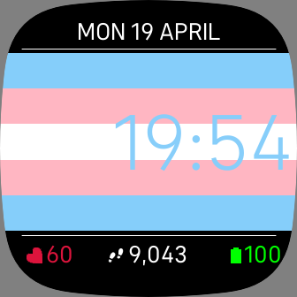 The Transgender pride flag, with matching blue time font and no time background