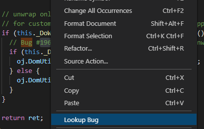 Context menu item for Lookup Bug