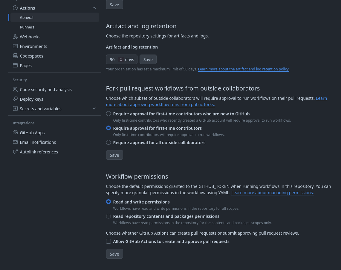 Read and Write workflow permissions
