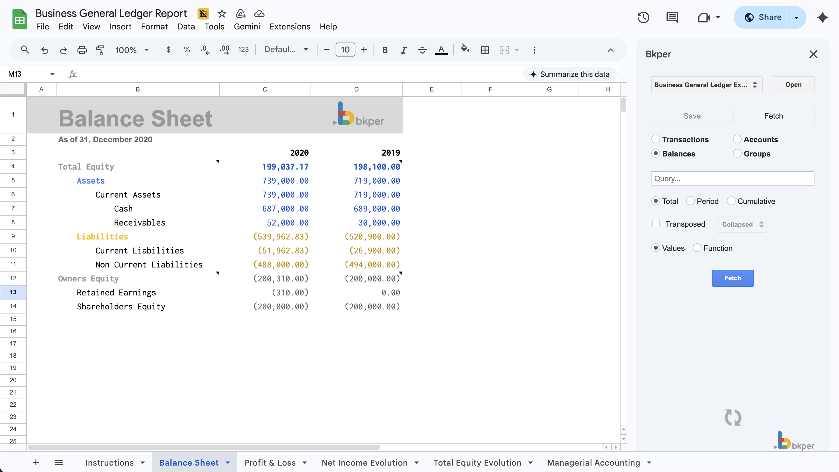 Balance Sheet built with Bkper Functions