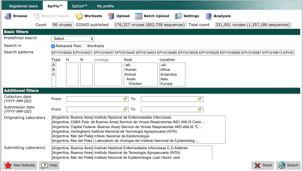 Example GISAID search for a single batch