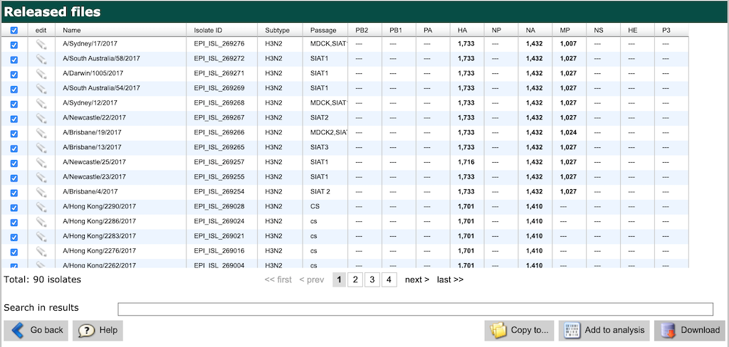 Example GISAID search for a single batch